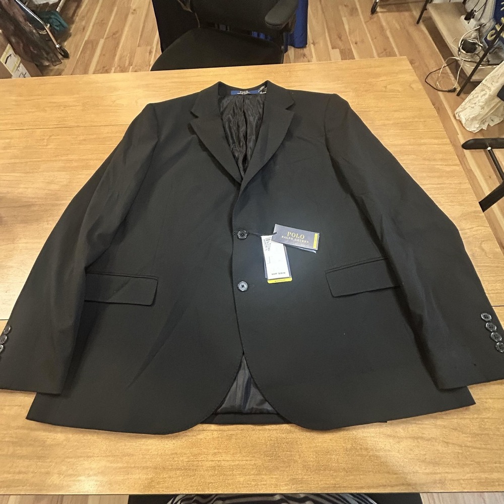 Polo Ralph Lauren Blazer Mens 46R Black Stretch 2 Button Suit Jacket *PINHOLES*